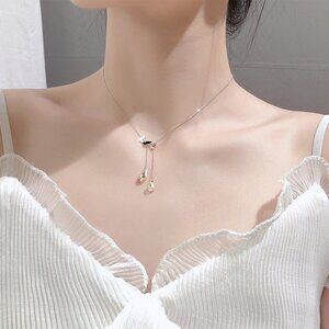 New 925 Sterling Silver Butterfly Teardrop Tassel Necklace